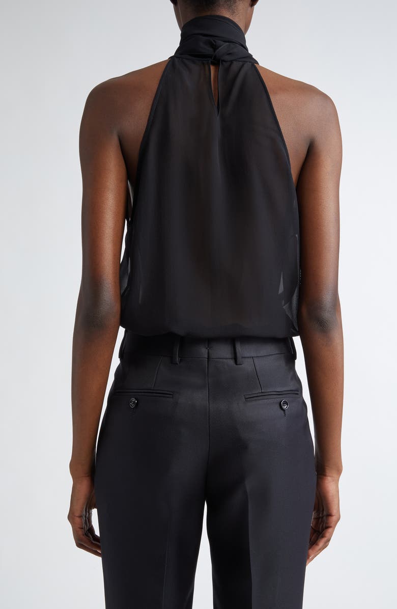 TOM FORD Silk Georgette Tie Neck Top, Alternate, color, Black