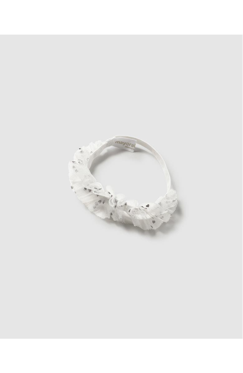 Mayoral Ruffled Romper with Tulle Skirt and Headband, Alternate, color, White