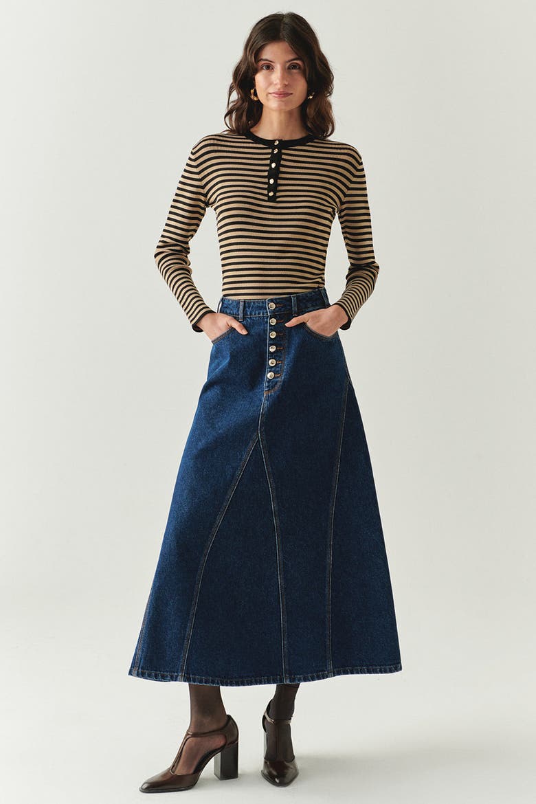 Araya Denim Maxi Skirt, Main, color, INDIGO