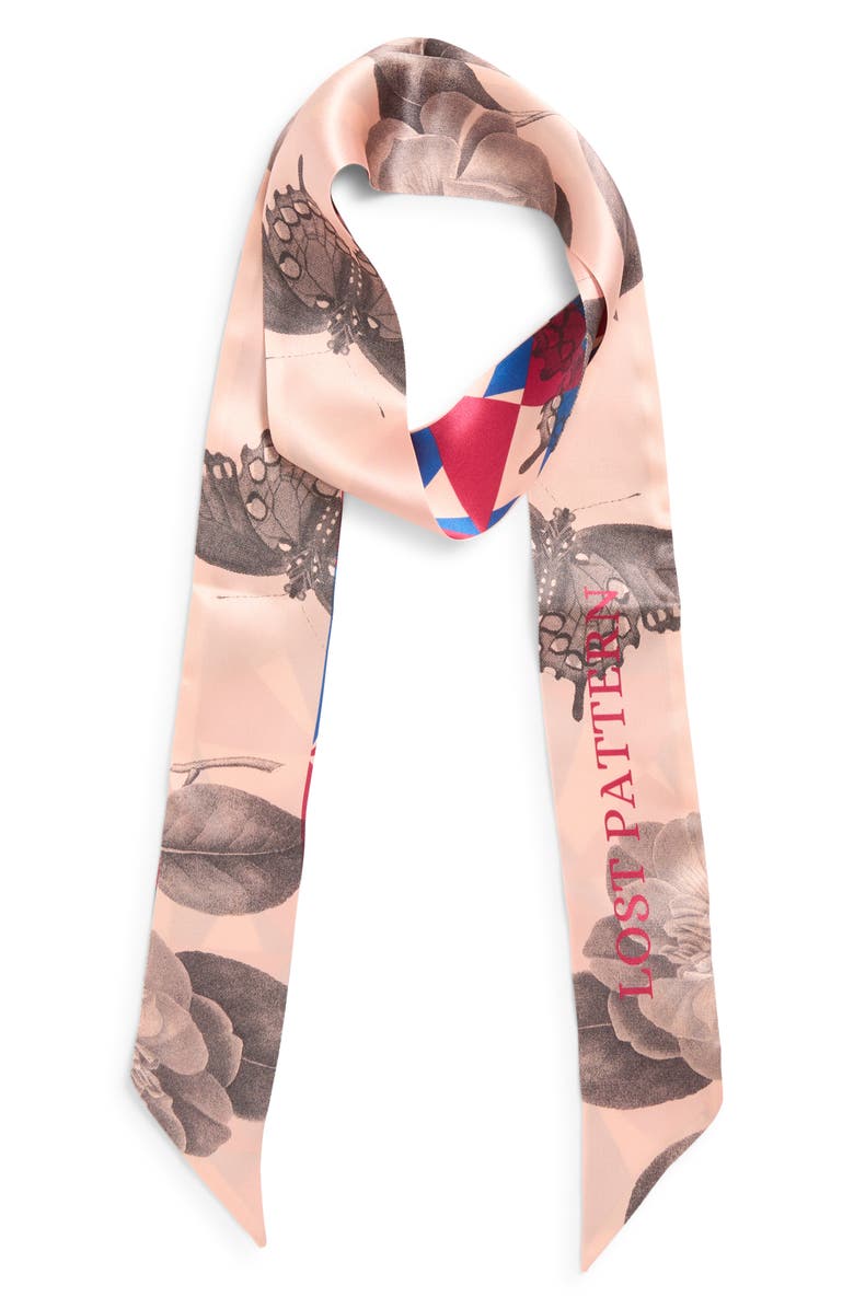 Lost Pattern Prism Skinny Silk Scarf, Alternate, color, Red