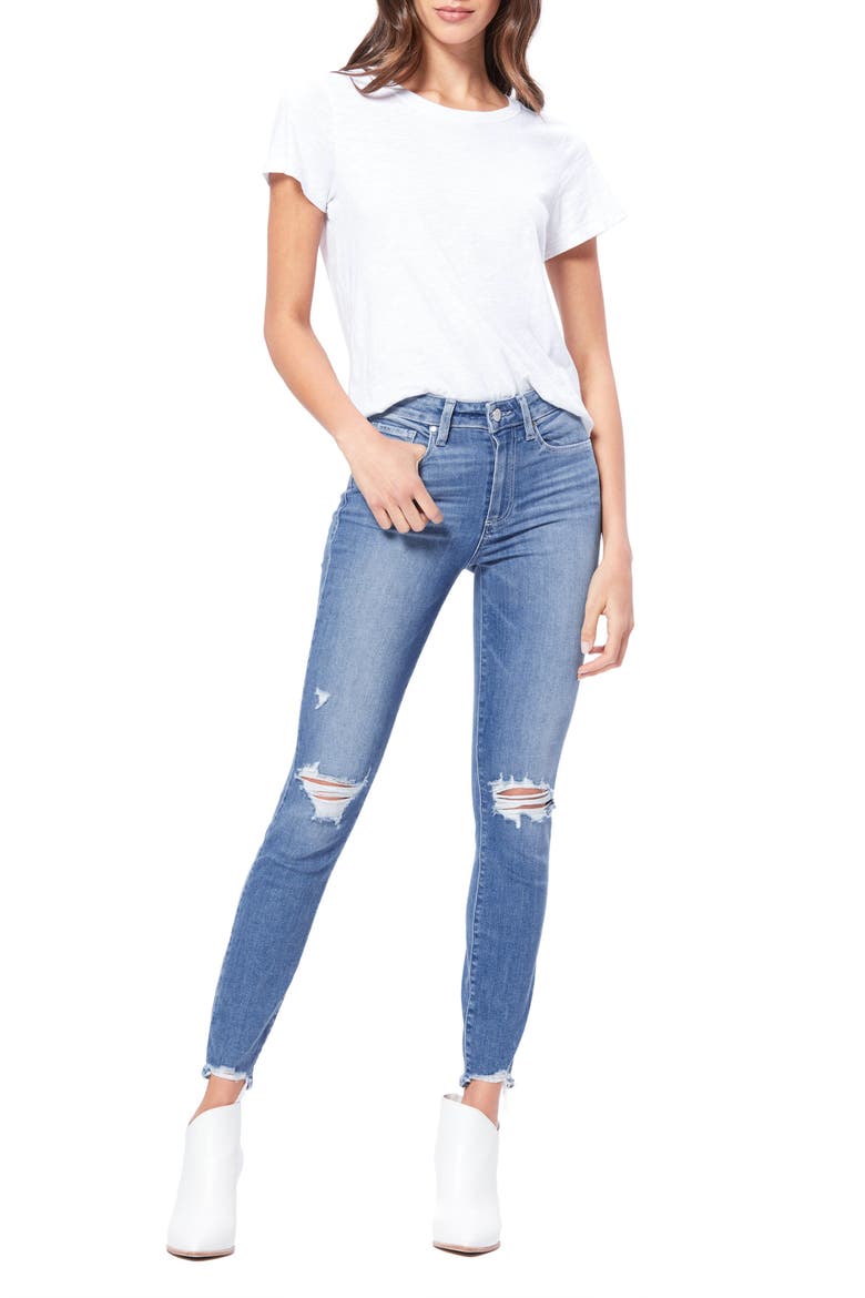 Transcend Hoxton Ripped High Waist Ankle Skinny Jeans, Alternate, color, GLACIAL DESTRUCTED