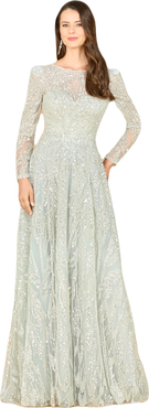 LARA New York Long Sleeve Beaded Lace Gown