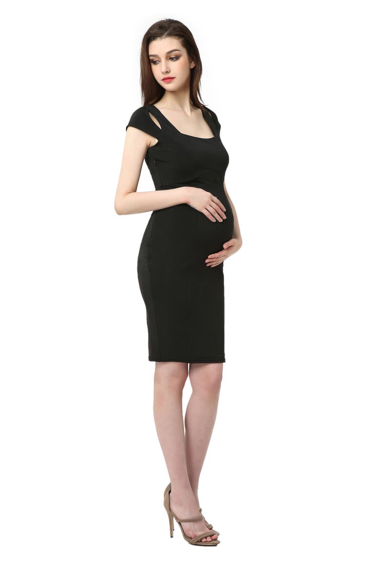 Julie Cold Shoulder Body-Con Maternity Dress, Alternate, color, BLACK