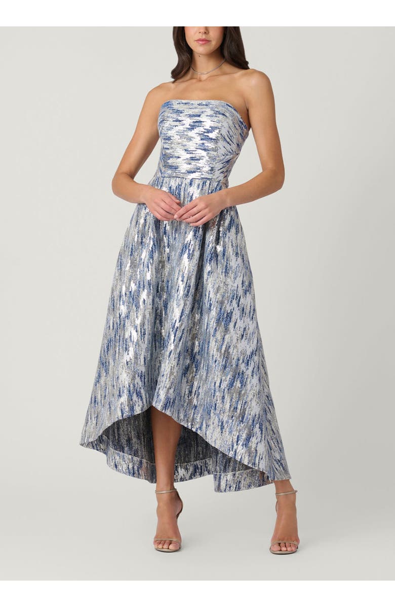 Shoshanna Midnight Midnight Dia Ithaca Jacquard Dress, Main, color, Light Blue/Beige/Silver