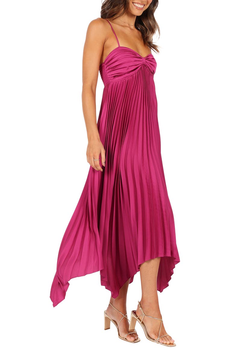 Vikki Pleated Sleeveless Satin Maxi Dress, Alternate, color, MAGENTA