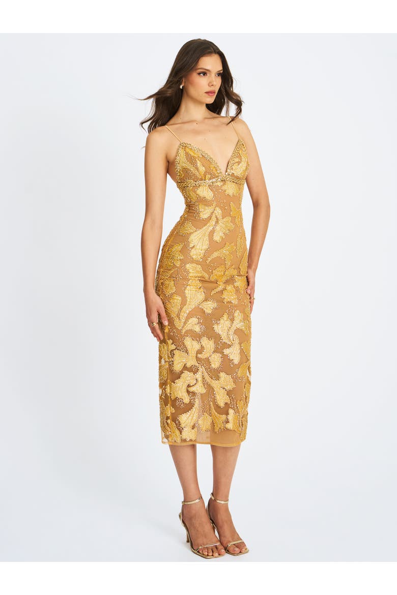 Edie Beaded Sequin Midi Pencil Dress, Alternate, color, Golden bronze