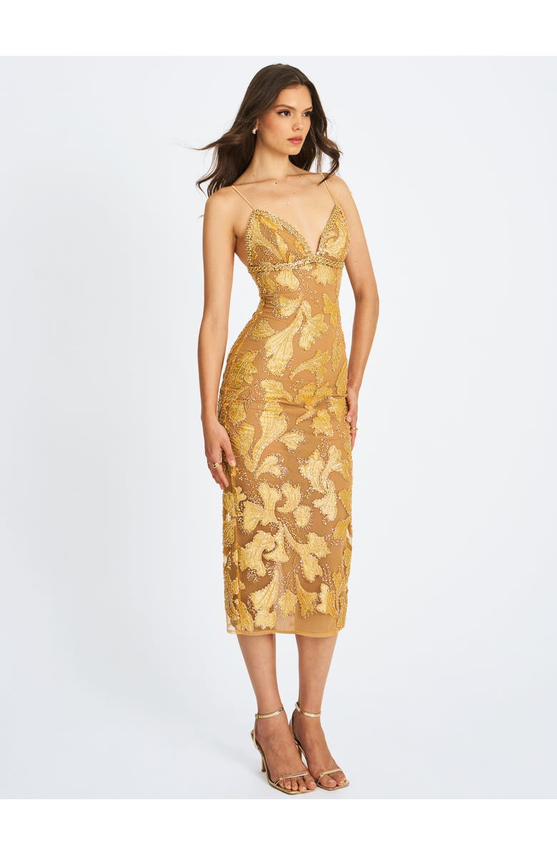 Miss Circle Edie Beaded Sequin Midi Pencil Dress, Alternate, color, Golden Bronze