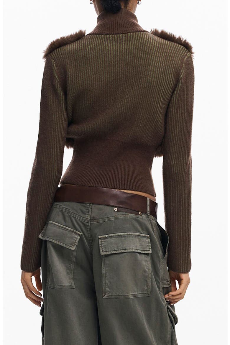 Faux Fur Ribbed Sweater Jacket, Alternate, color, BROWN