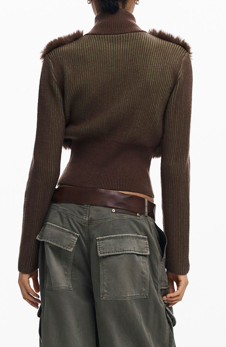 Desigual Faux Fur Ribbed Sweater Jacket, Alternate, color, Brown