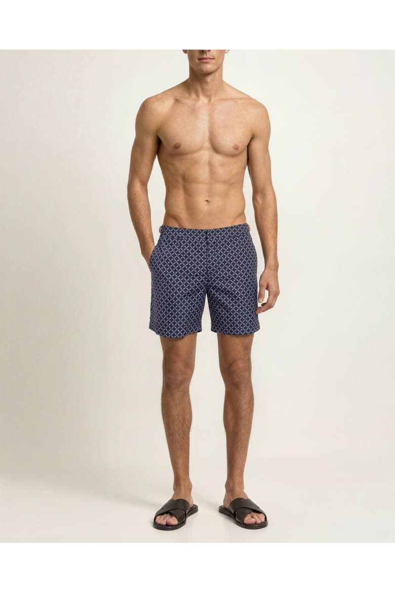 Bulldog Mid-Length Jacquard Printed Swim Shorts, Main, color, NIGHT IRIS/WHITE SAND