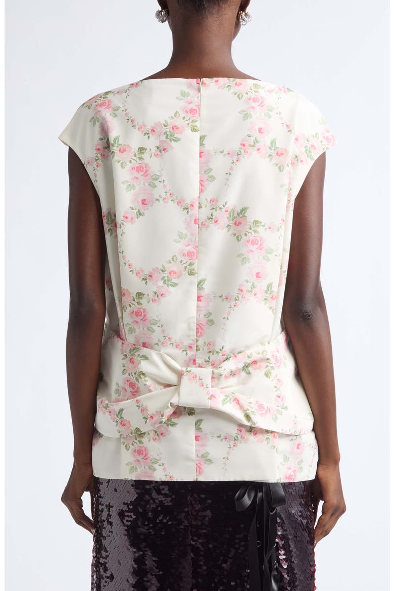 Floral Print Boxy Peplum Bow Detail Top, Alternate, color, CREAM