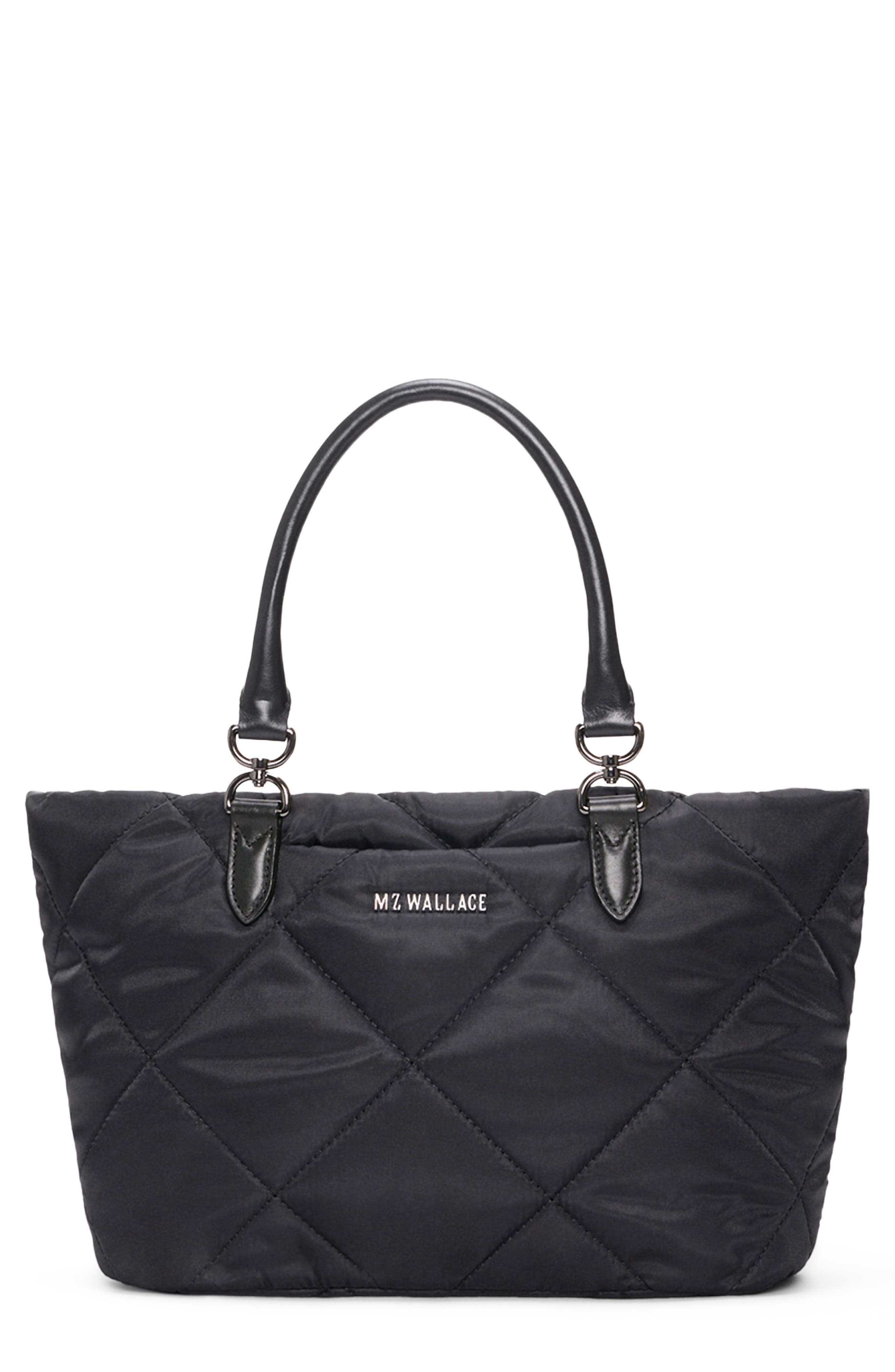 Small Madison East/West Quilted Nylon Tote, Main, color, BLACK