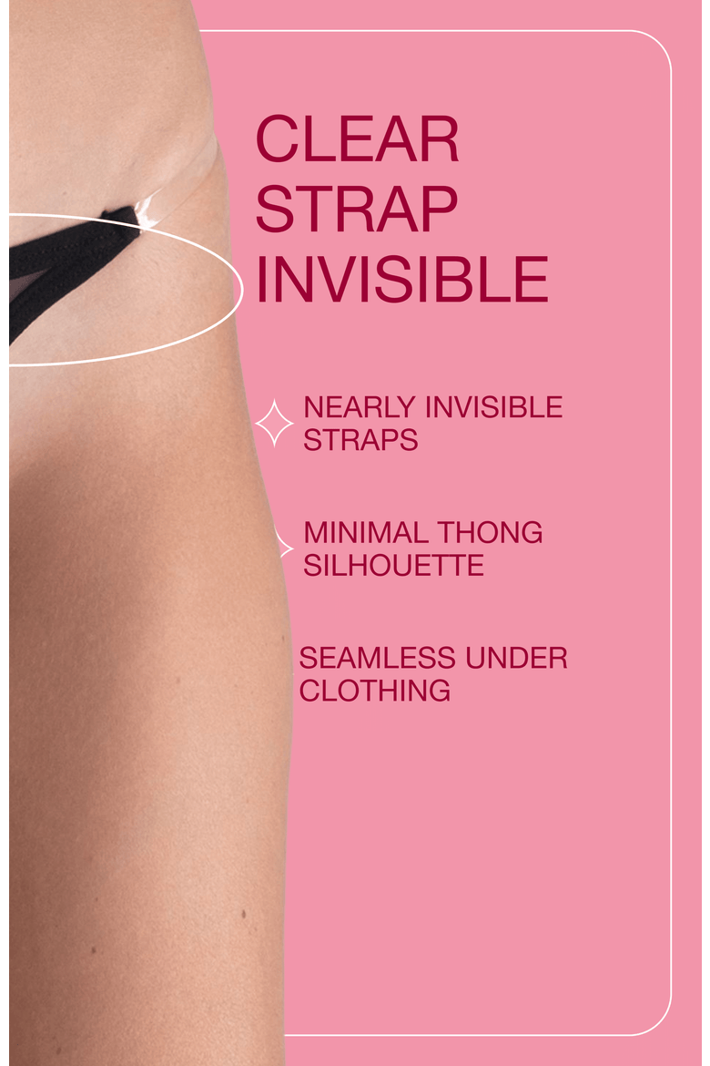 Lustrous Clear Strap Invisible Thong, Alternate, color, BLACK