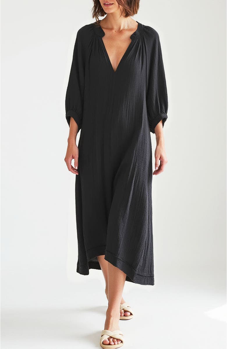 ocean+main Gauze Dress with Pockets, Alternate, color, Black