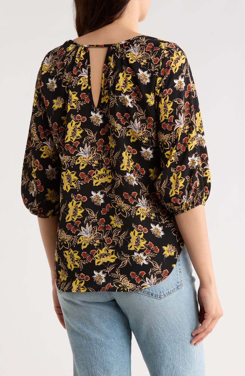 Renee C Floral Keyhole Top, Alternate, color, Black