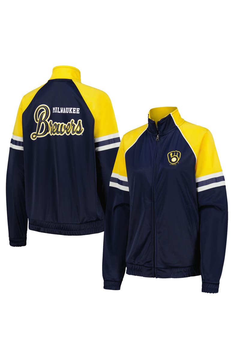 G-III 4HER BY CARL BANKS Women's G-III 4Her by Carl Banks Navy Milwaukee Brewers First Place Raglan Full-Zip Track Jacket, Alternate, color, Navy