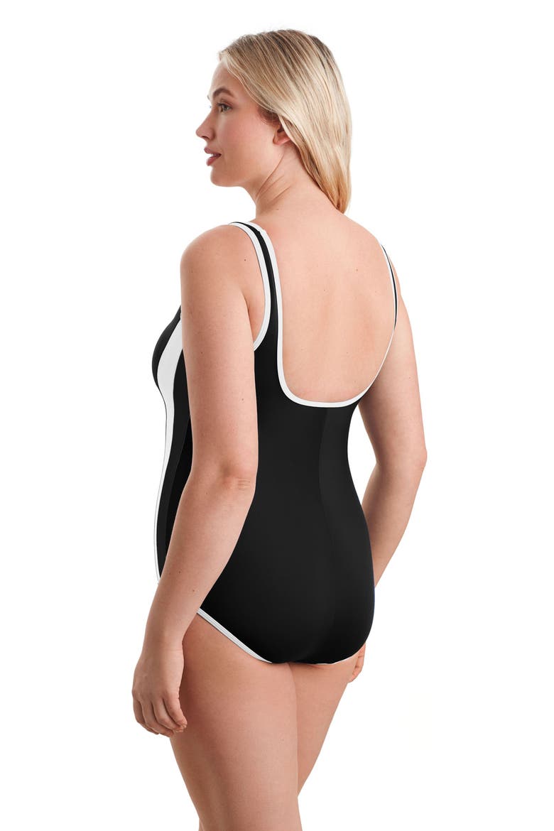 Side Panel Tank Chlorine Resistant One-Piece Swimsuit, Alternate, color, Black and White