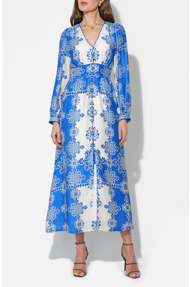 Athena Long Sleeve Maxi Dress, Alternate, color, ELECTRIC BLUE/ CREAM