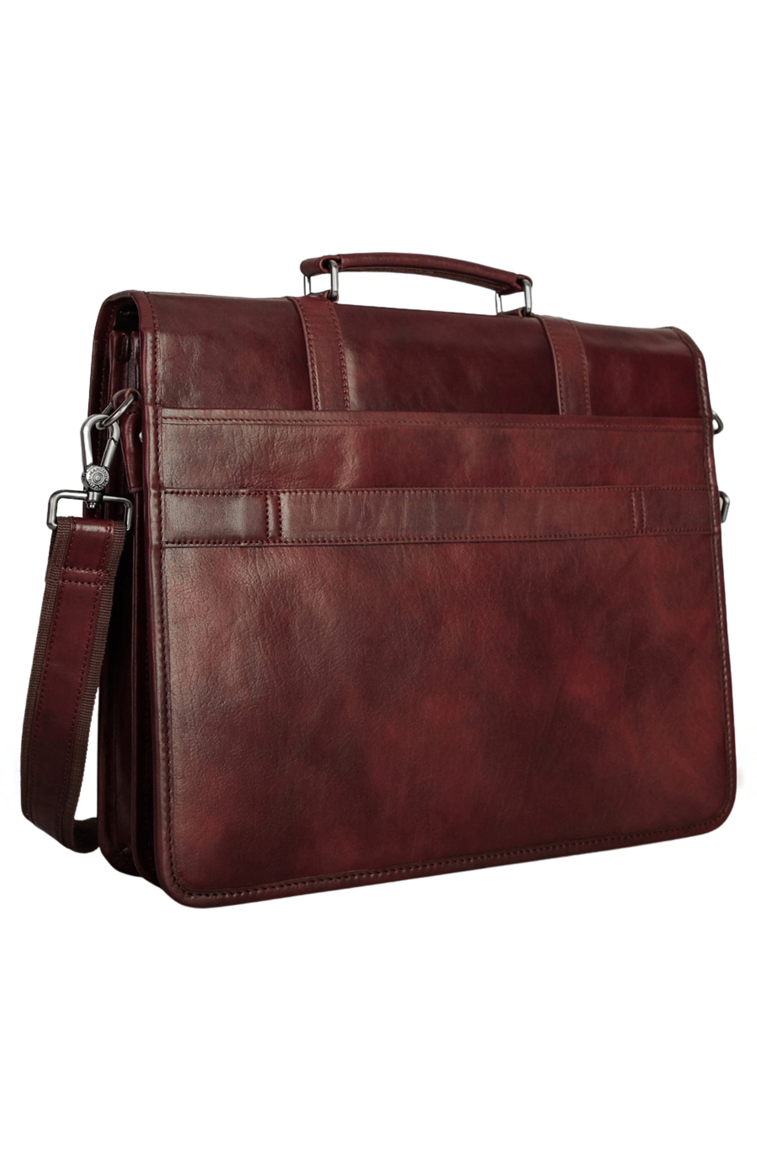 Double Compartment Leather Briefcase, Alternate, color, BROWN