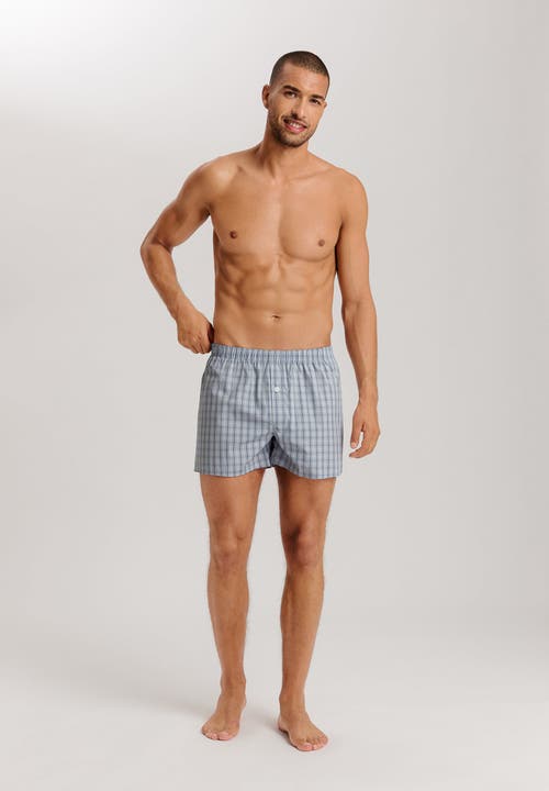 Hanro Fancy Woven Cotton Boxer In Sea Breeze Check