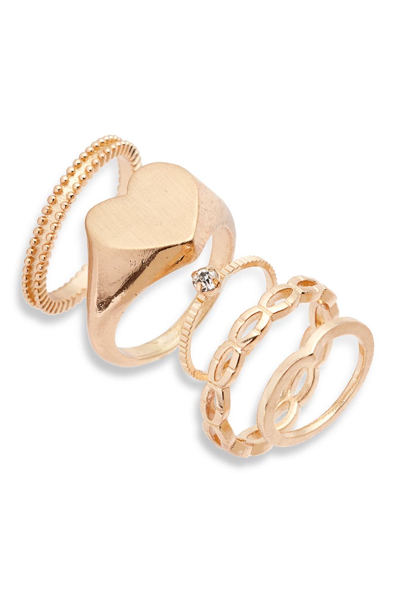 x Claudia Sulewski Set of 5 Stacking Rings, Main, color, GOLD