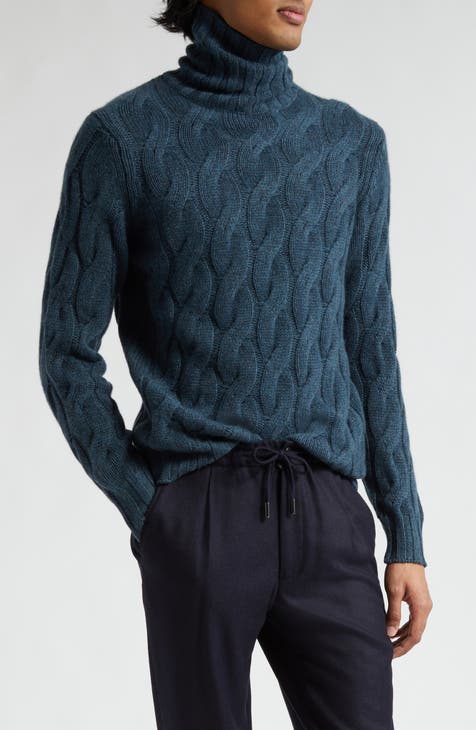 THOM SWEENEY online Men's Navy Crewneck Cable Cashmere Sweater Size Large $710