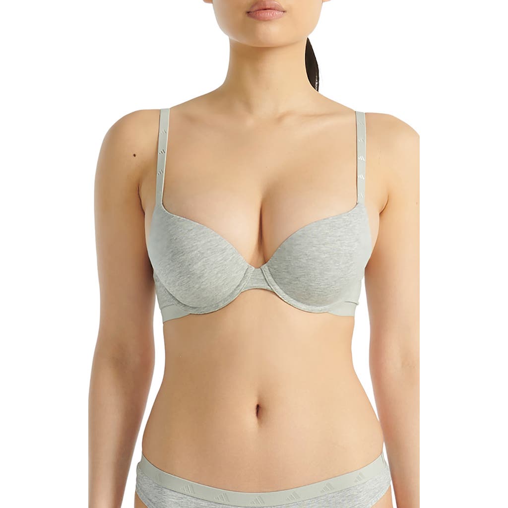 Adidas Originals Underwire Stretch Cotton Push-up T-shirt Bra In Gray