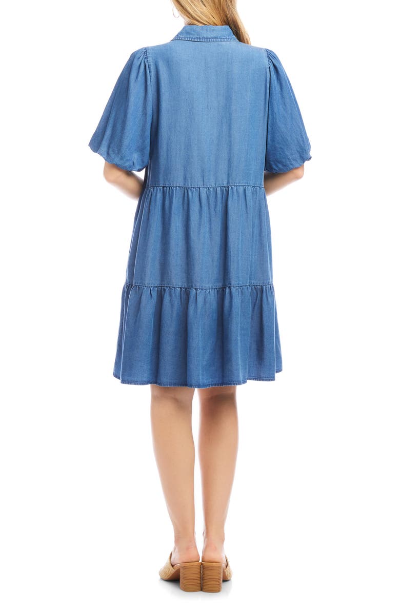 Karen Kane Tiered Puff Sleeve Chambray Shirtdress, Alternate, color, Chambray