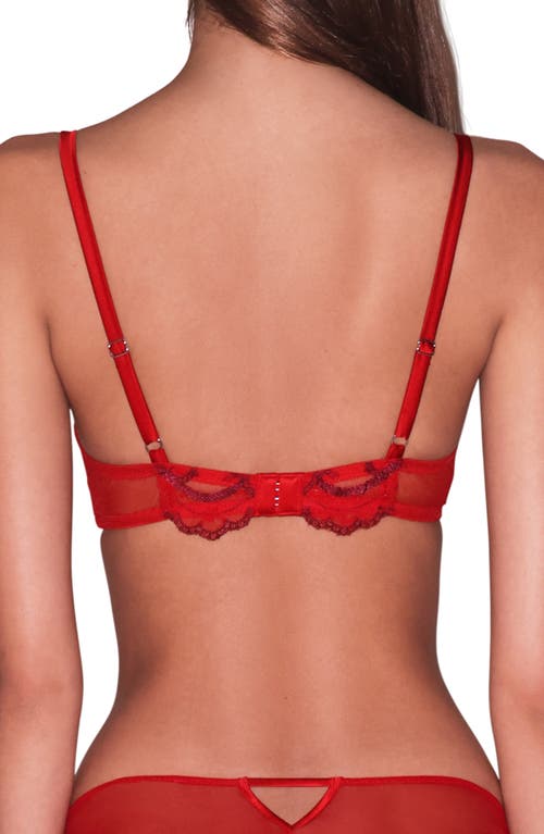 Fleur Du Mal Hendrix Embroidered Underwire Demi Bra In Red