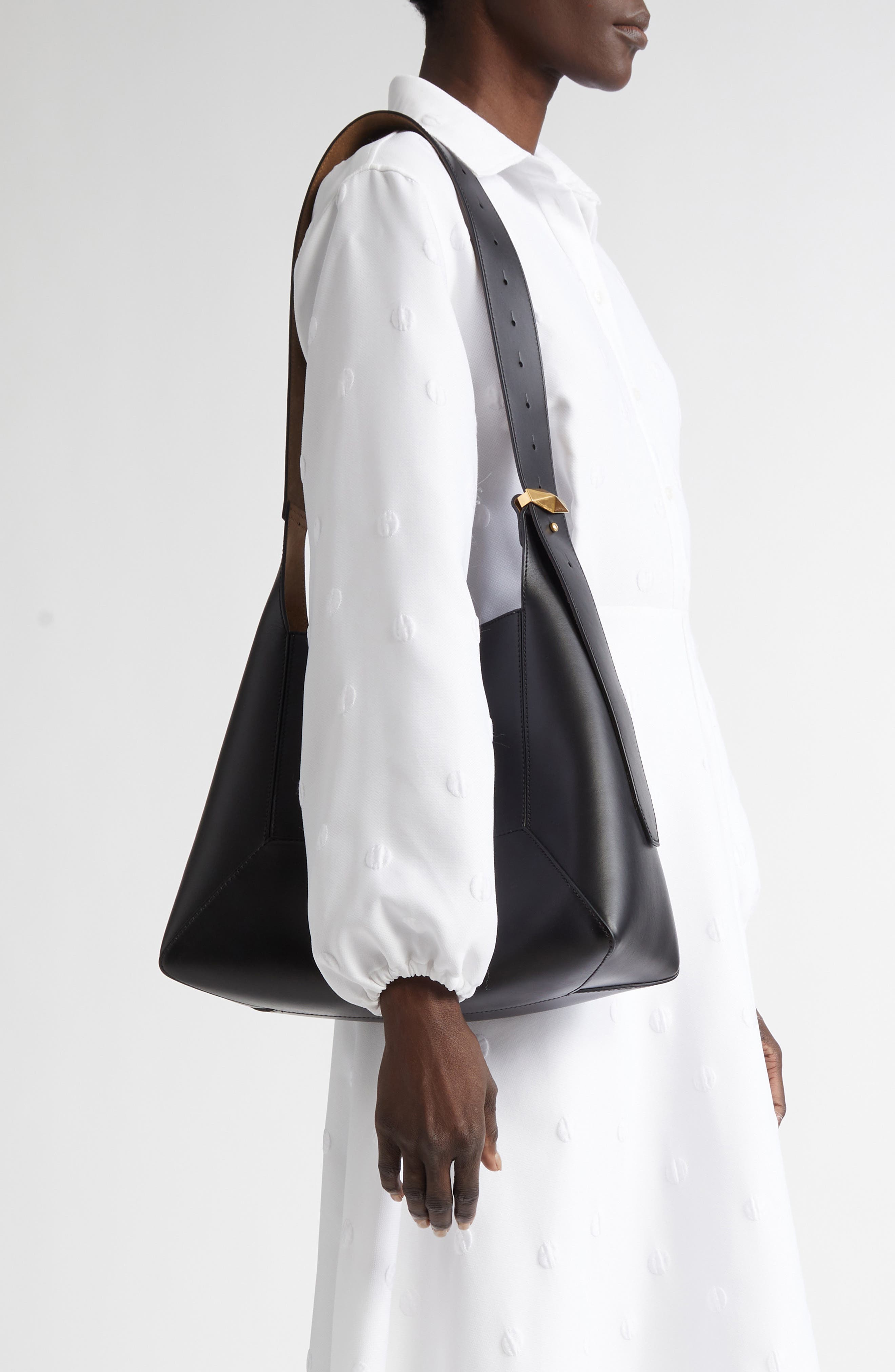 Jimmy Choo Diamond Leather Hobo, Alternate, color, Black/ Gold