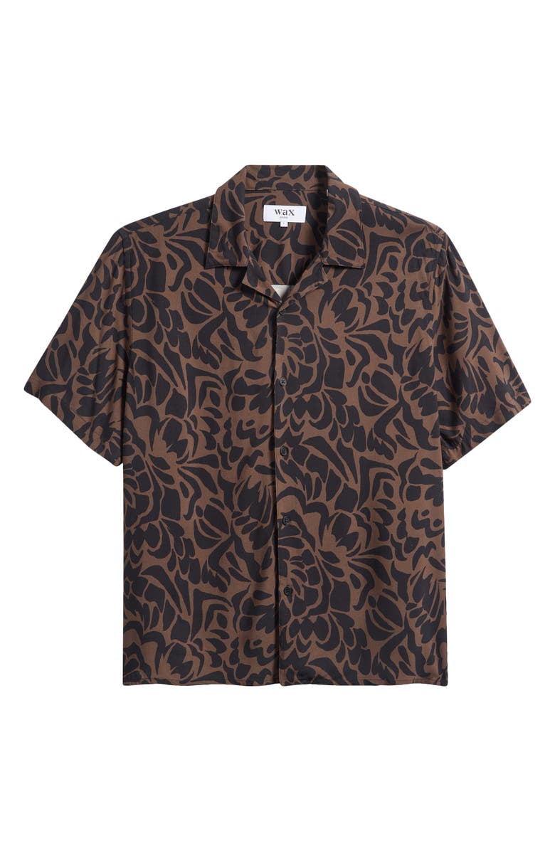 Wax London Didcot Abstract Floral Camp Shirt, Main, color, Black / Brown