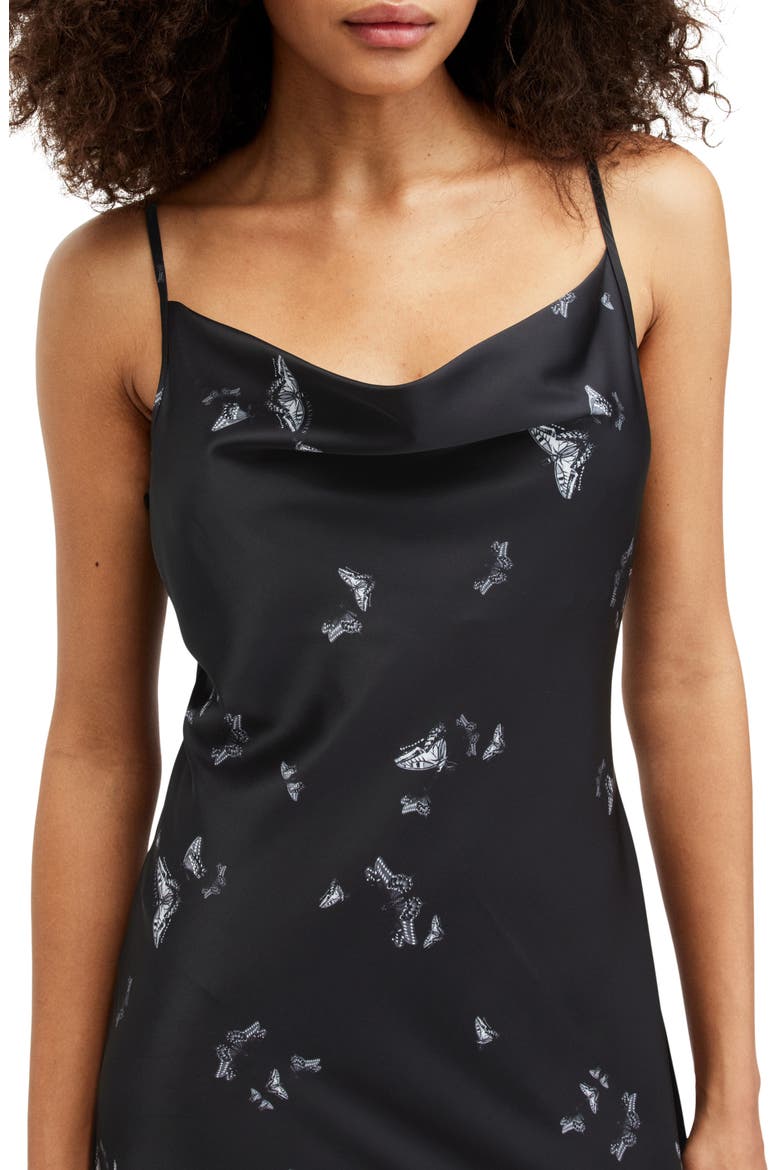 Hadley Butterfly Print Cowl Neck Satin Slipdress, Alternate, color, AGATHA BLACK