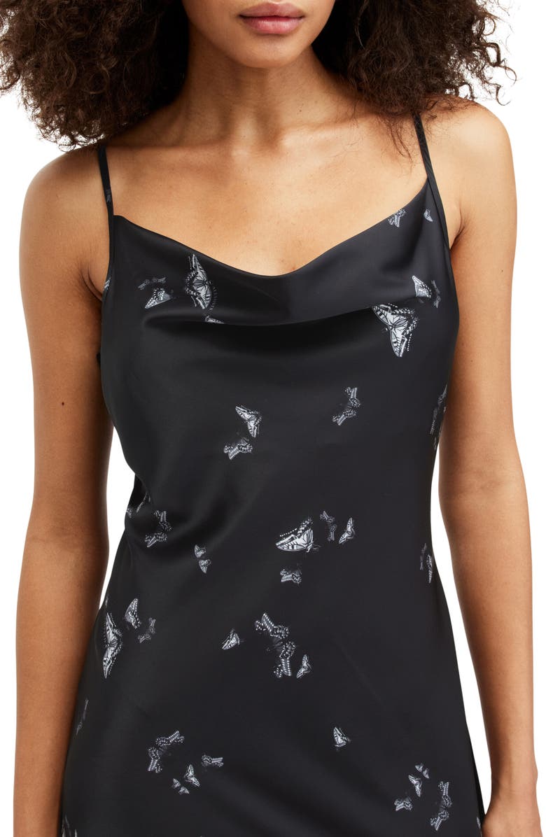 AllSaints Hadley Butterfly Print Cowl Neck Satin Slipdress, Alternate, color,