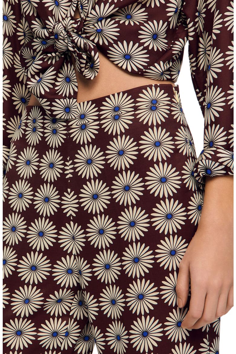 Floral-print floaty trousers, Alternate, color, Marron / bleu