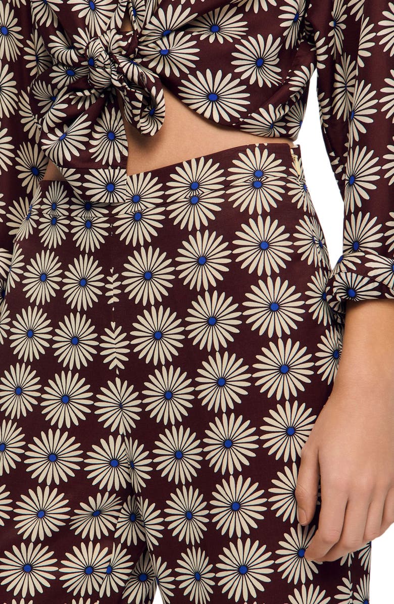 SANDRO Floral-print floaty trousers, Alternate, color, Deep Blue / Ocher