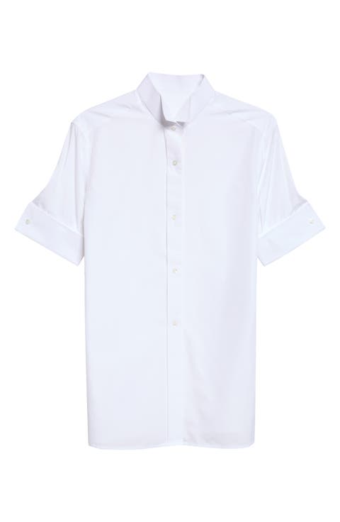 Short Sleeve Cotton Poplin Snap-Front Shirt