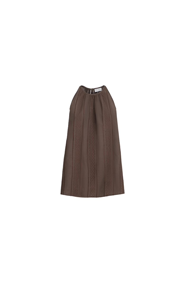 Brunello Cucinelli Broderie anglaise top, Alternate, color, Chocolate