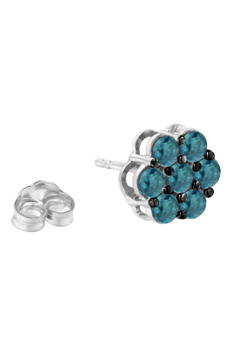 Silver 1.0 Cttw Blue Diamond Floral Stud Earrings, Alternate, color, White