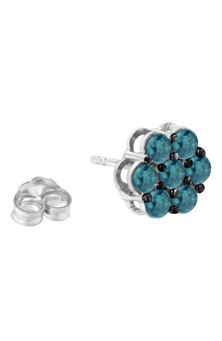 Haus of Brilliance Silver 1.0 Cttw Blue Diamond Floral Stud Earrings, Alternate, color, White