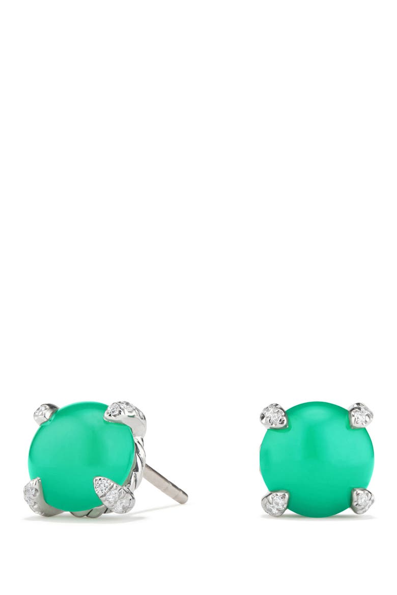 Chatelaine® Stud Earrings with Gemstone & Diamond, Main, color, SILVER/ DIAMOND/ CHRYSOPRASE