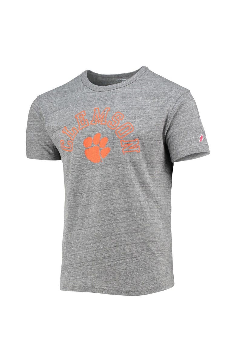 LEAGUE COLLEGIATE WEAR Men's League Collegiate Wear Heathered Gray Clemson Tigers Tide Seal Nuevo Victory Falls Tri-Blend T-Shirt, Alternate, color, 