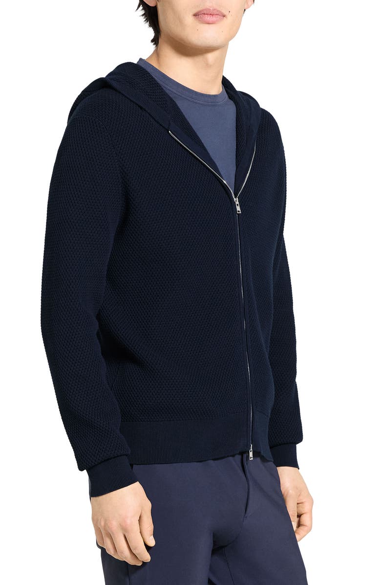 Theory Myhlo Perforated Waffle Cotton Zip Hoodie, Alternate, color, Baltic - Xhx