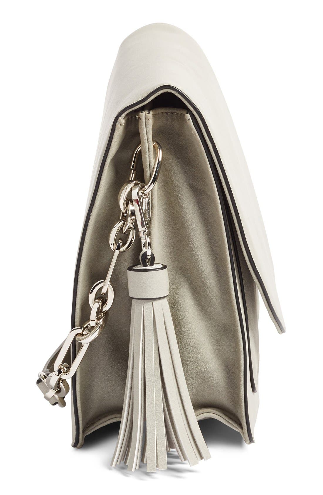 Tassel Faux Leather Shoulder Bag, Alternate, color, GREY MICRO