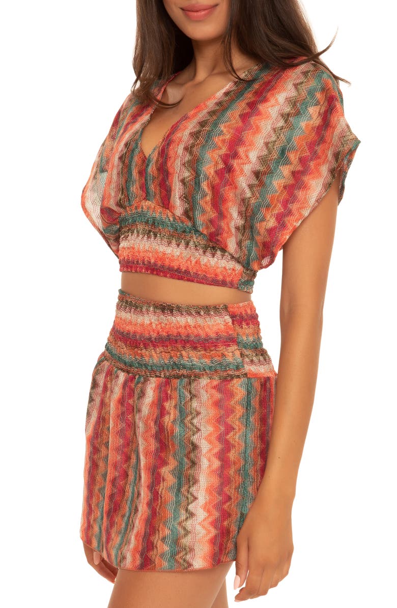 Isabella Rose Smocked Cover-Up Crop Top, Alternate, color, 