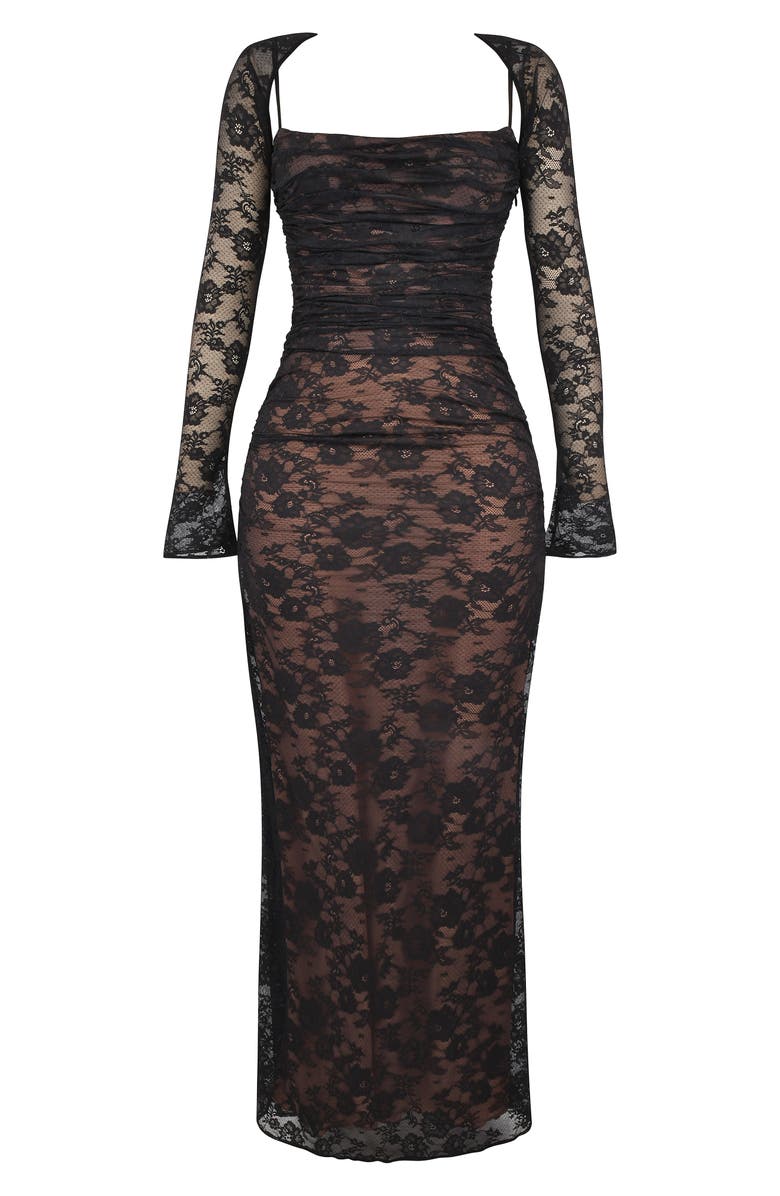 HOUSE OF CB Artemis Long Sleeve Lace Maxi Dress, Alternate, color, Black