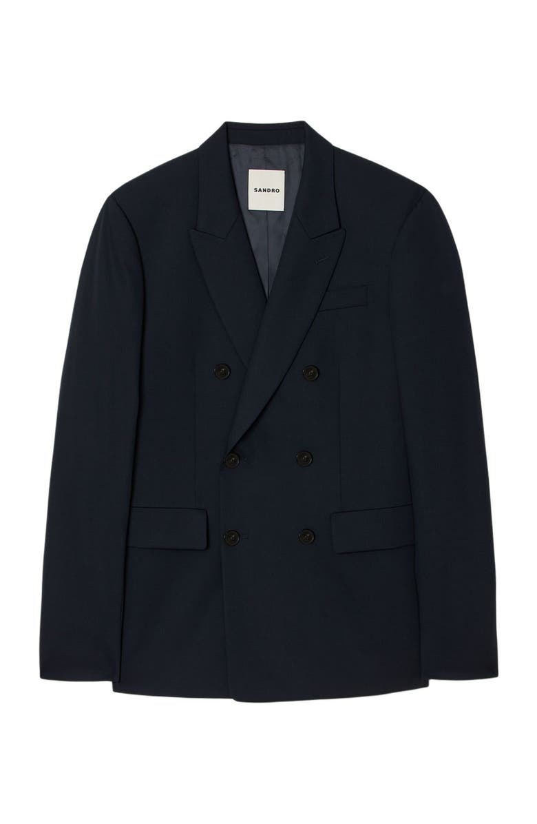 SANDRO Double-breasted suit jacket, Alternate, color, Navy Blue