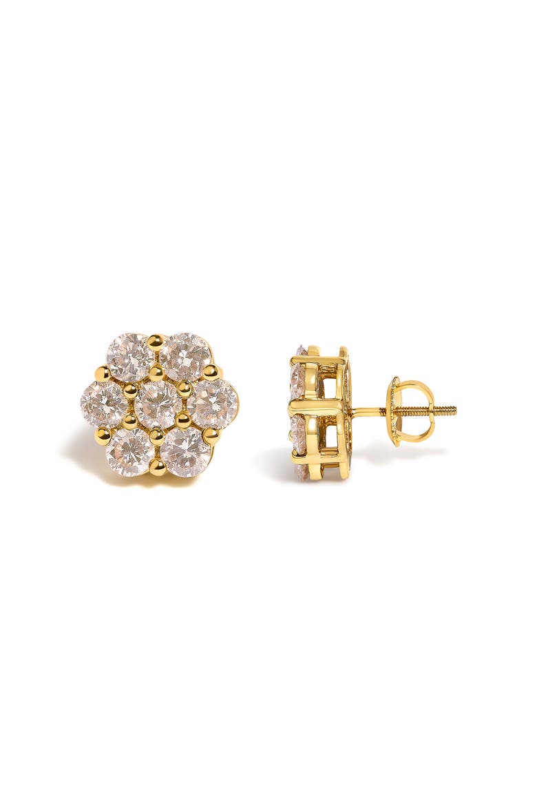 14K White Gold 3.0 Cttw Diamond Floral Cluster Stud Earring, Alternate, color, Yellow