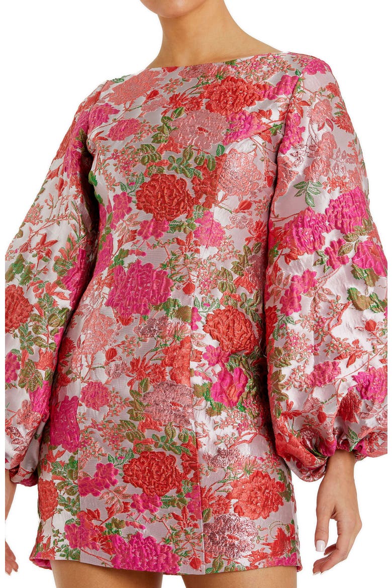 Floral Balloon Sleeve Brocade Mini Dress, Alternate, color, Pink Multi