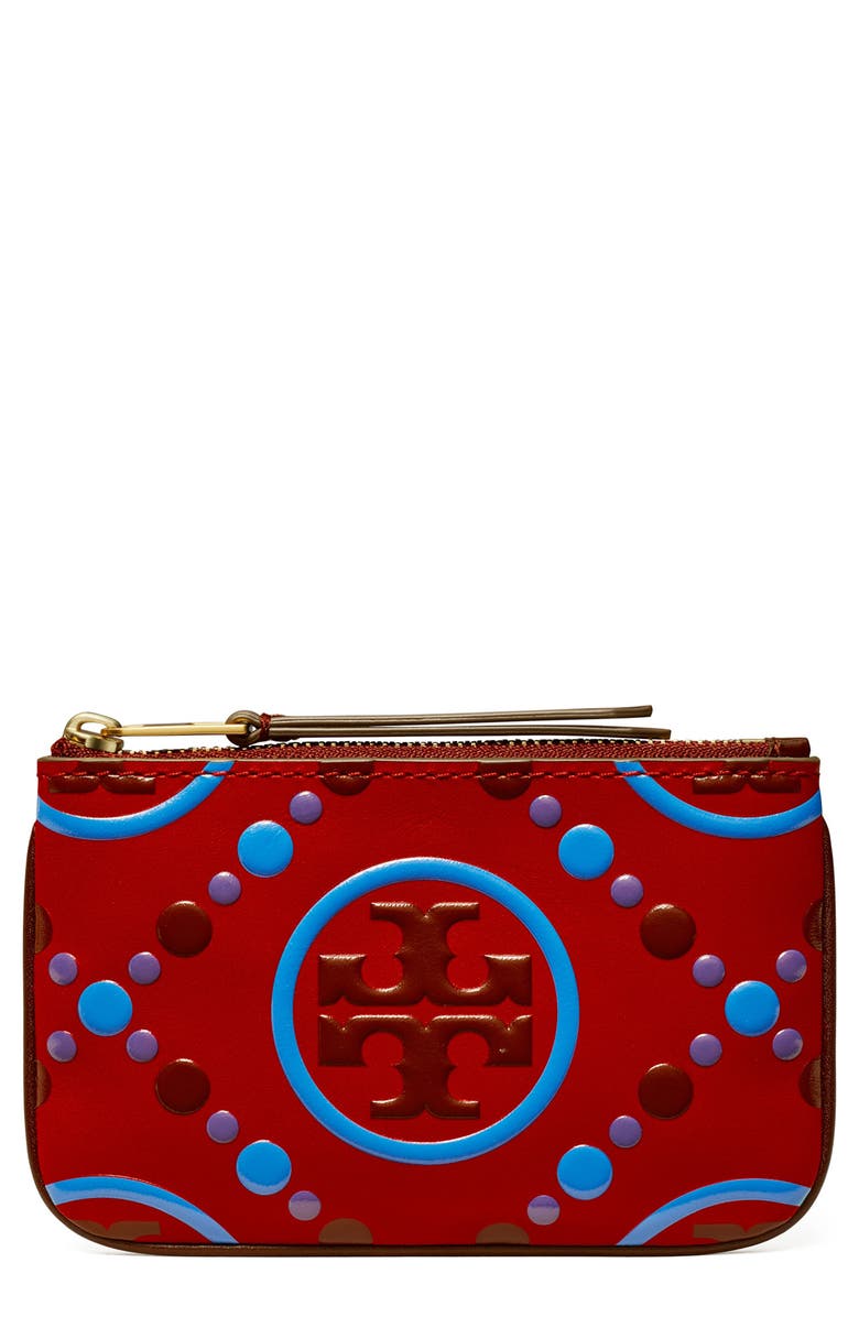 Tory Burch T Monogram Embossed Leather Card Case with Key Fob, Main, color, 