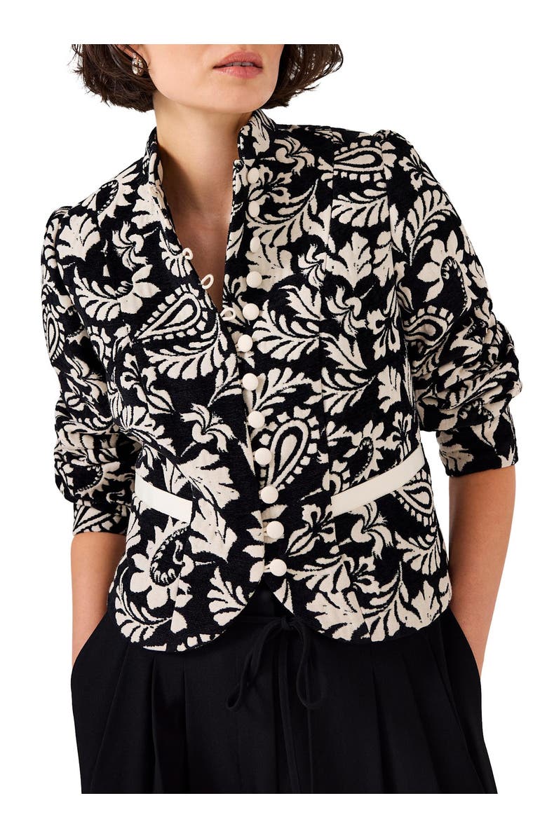 MINT VELVET Jacquard Floral Cropped Jacket, Main, color, Black